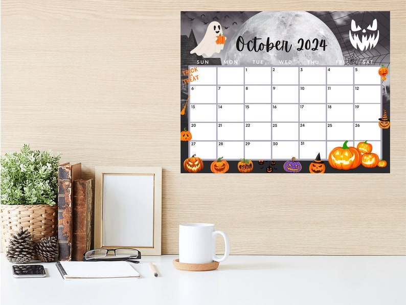 Editable October 2024 Calendar, Printable Calendar, 2024 Spooky