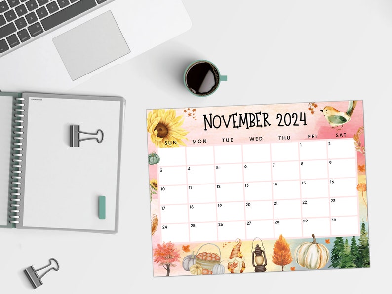 Editable November 2024 Calendar, Printable Calendar 2024, Cute Calendar