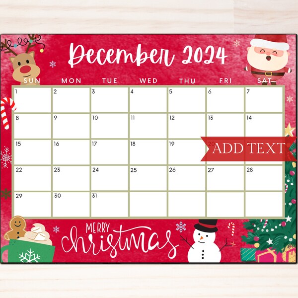 Christmas Calendar Printable Etsy