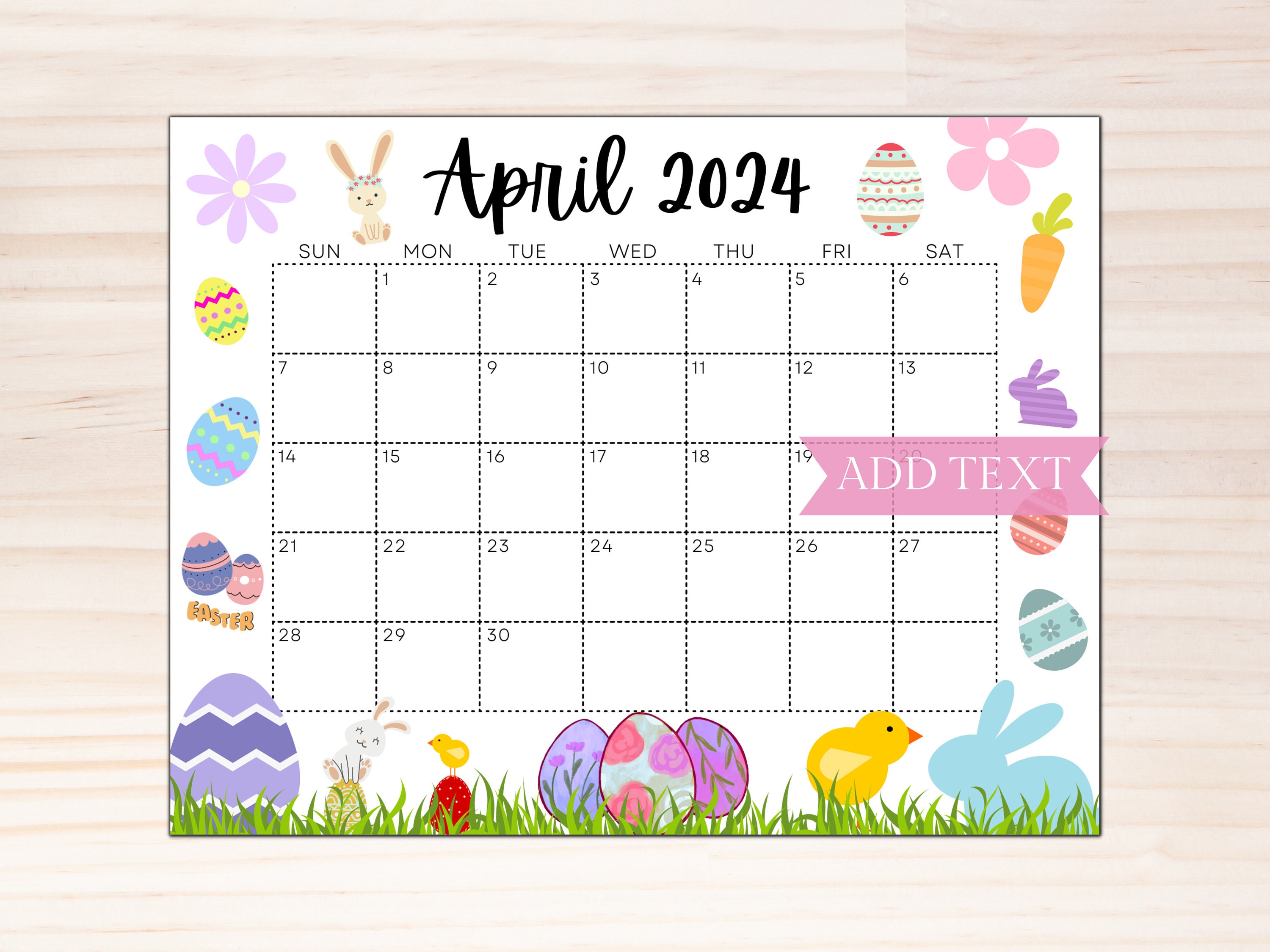EDITABLE April 2024 Calendar, Printable Wall Calendar 2024, Beautiful