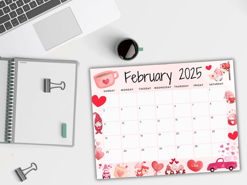 Editable February 2025 Calendar, Printable Valentines Day Calendar W/ Pink Hearts, School