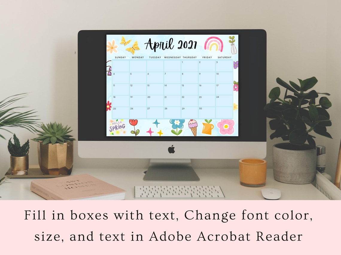 Editable April 2027 Calendar, Printable Spring Flowers Planner, Instant ...