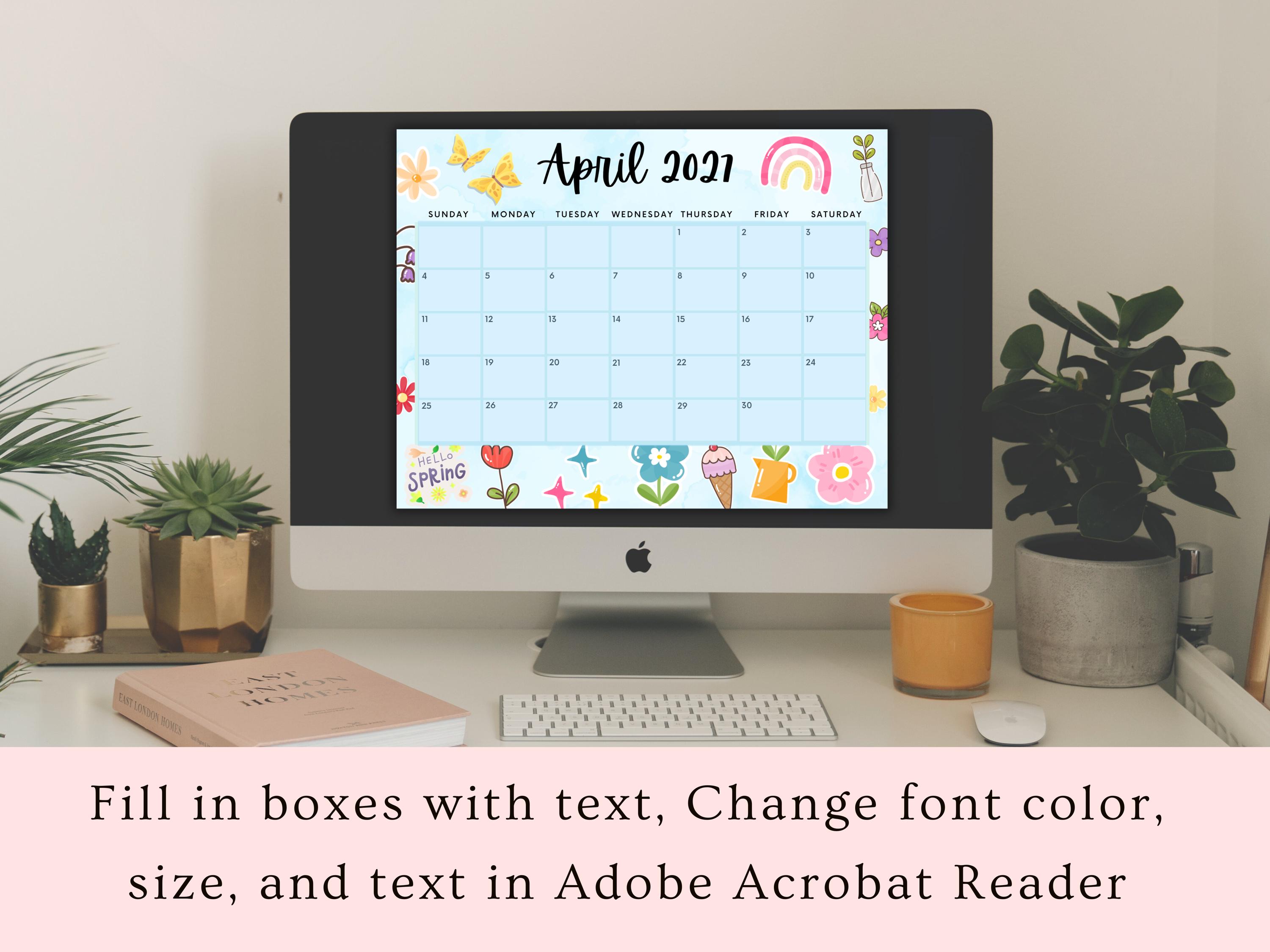 Editable April 2027 Calendar, Printable Spring Flowers Planner, Instant ...
