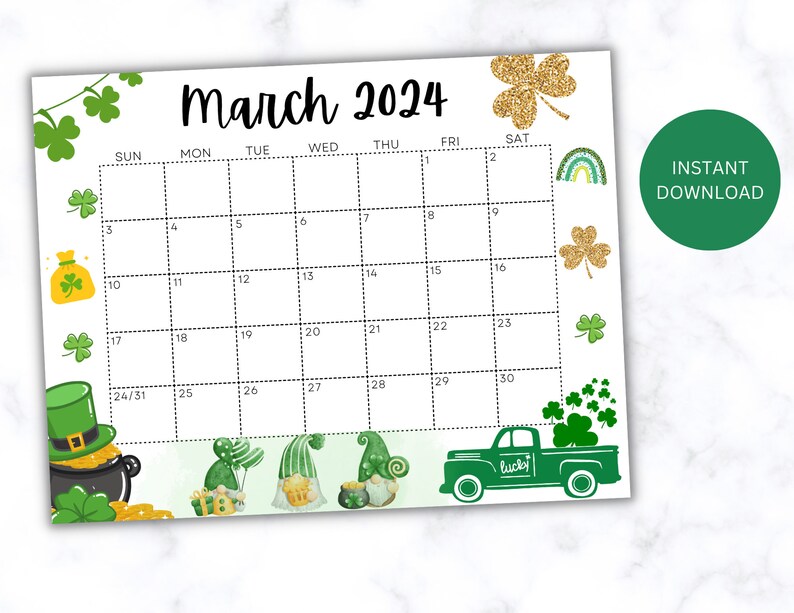 EDITABLE March 2024 Calendar, Printable Classroom Calendar, Kids St