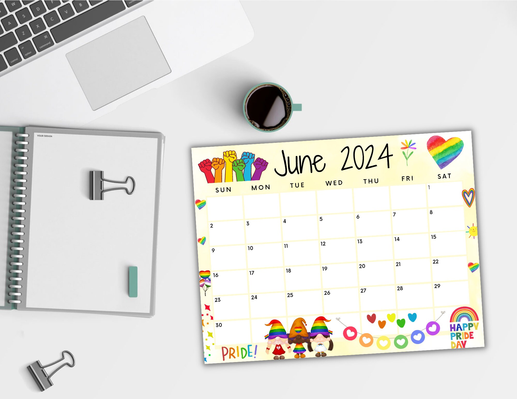 EDITABLE June 2024 Calendar, Printable Calendar, Pride Month Calendar