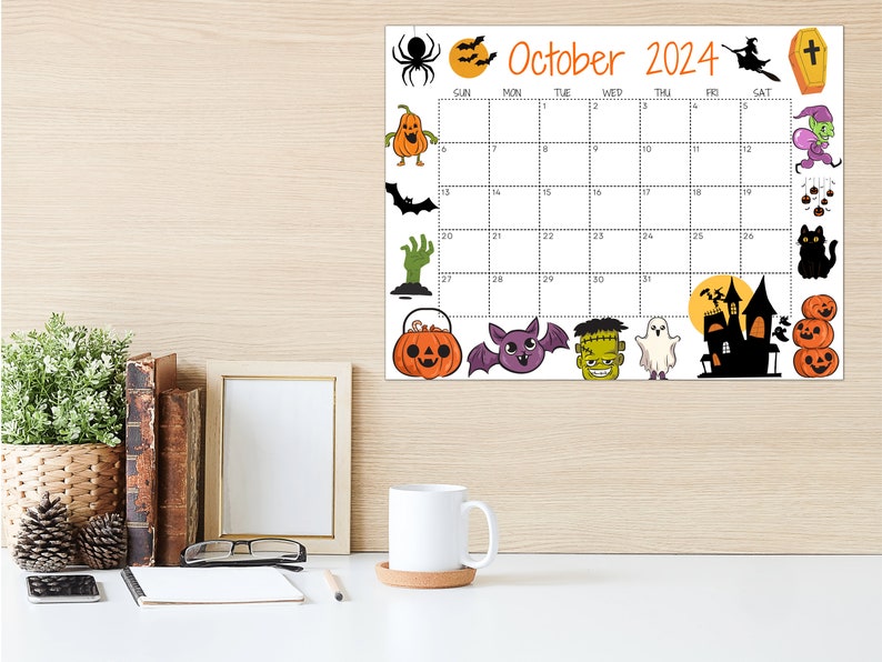 Editable October 2024 Calendar, Printable Calendar, 2024 Scary
