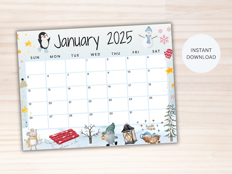 Editable Printable January 2025 Calendar, Its Cold Outside Cute School