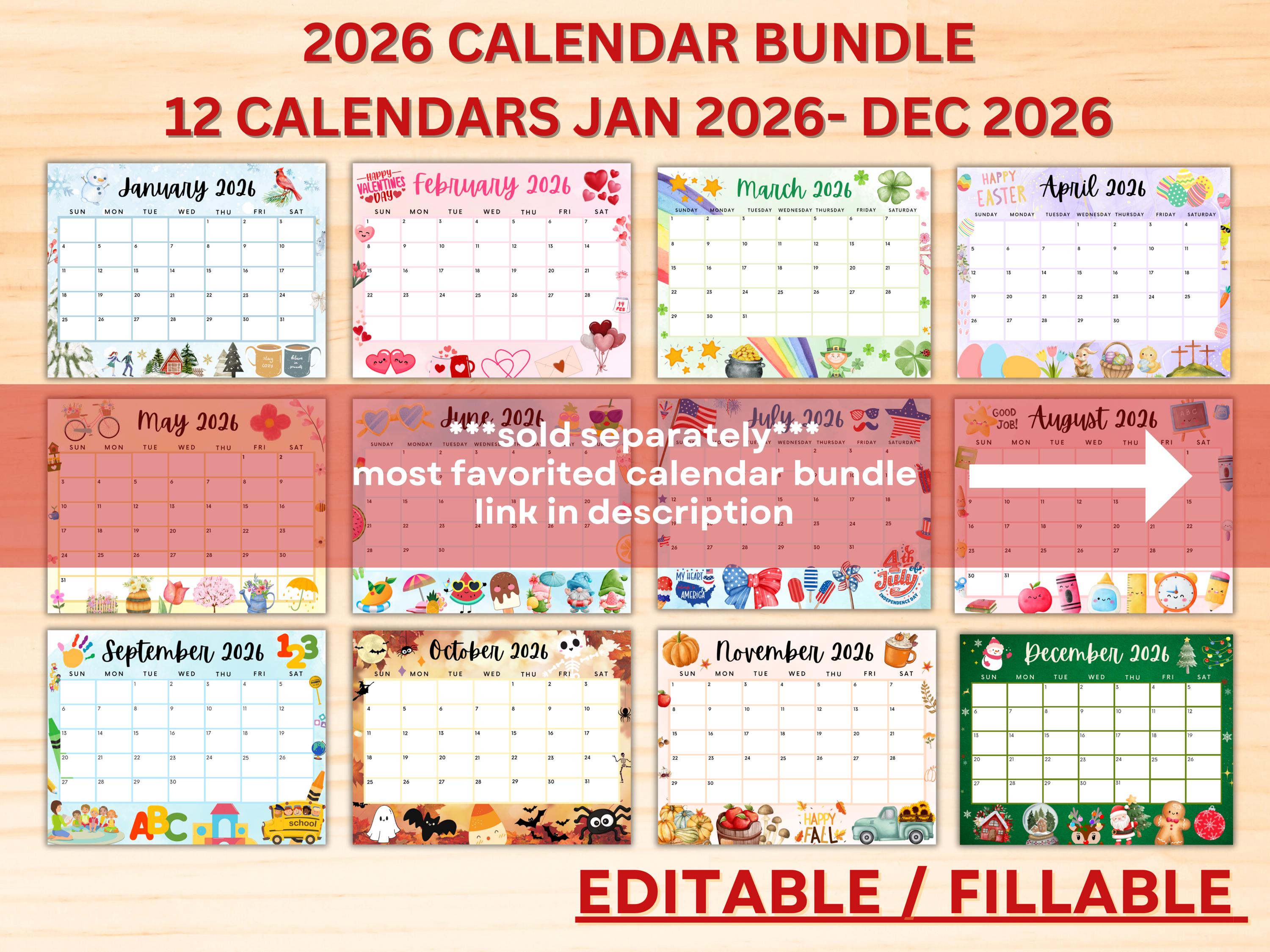 EDITABLE August 2026 Calendar, Printable Calendar 2026, Back to School ...