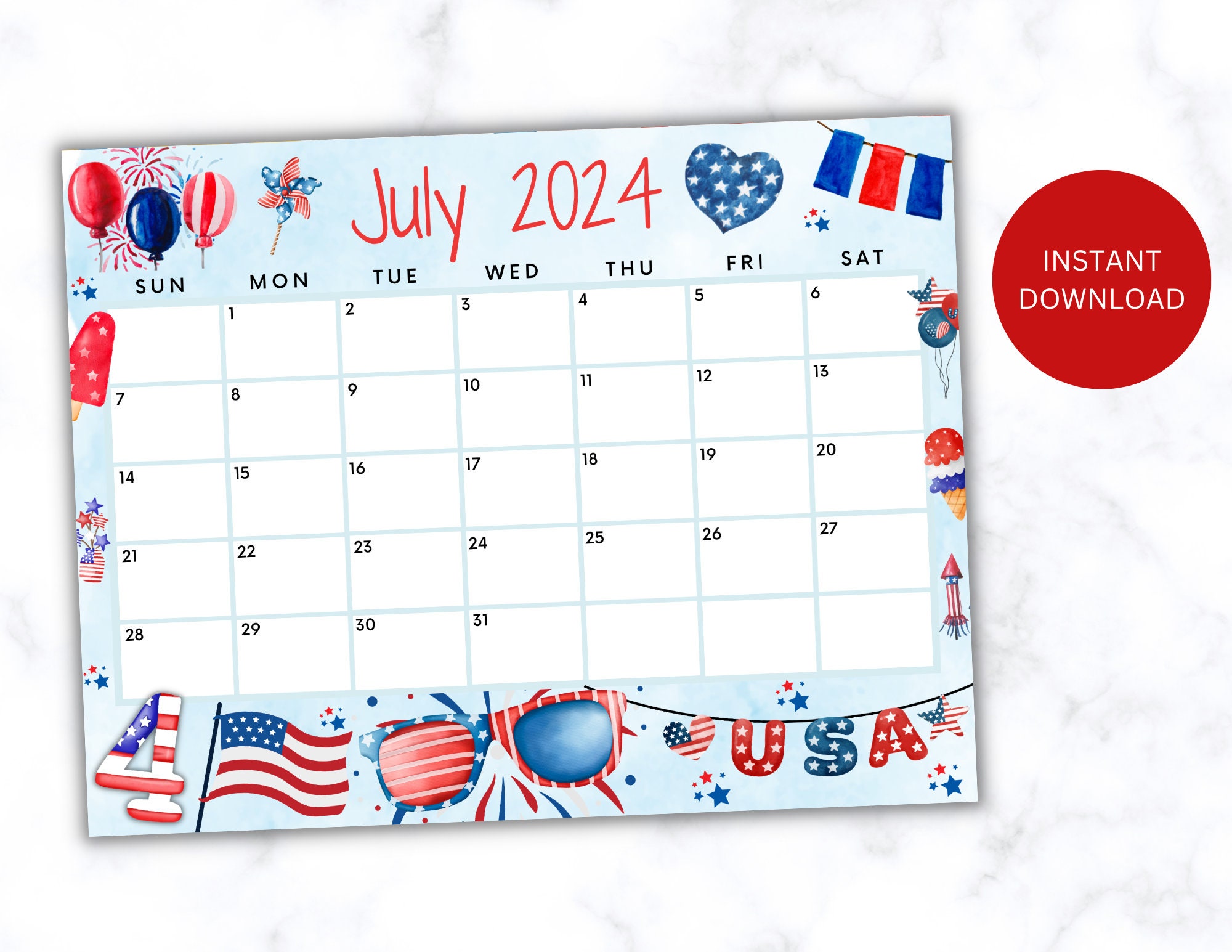 EDITABLE July 2024 Summer Calendar - Il Fullxfull.5207661664 97sh 