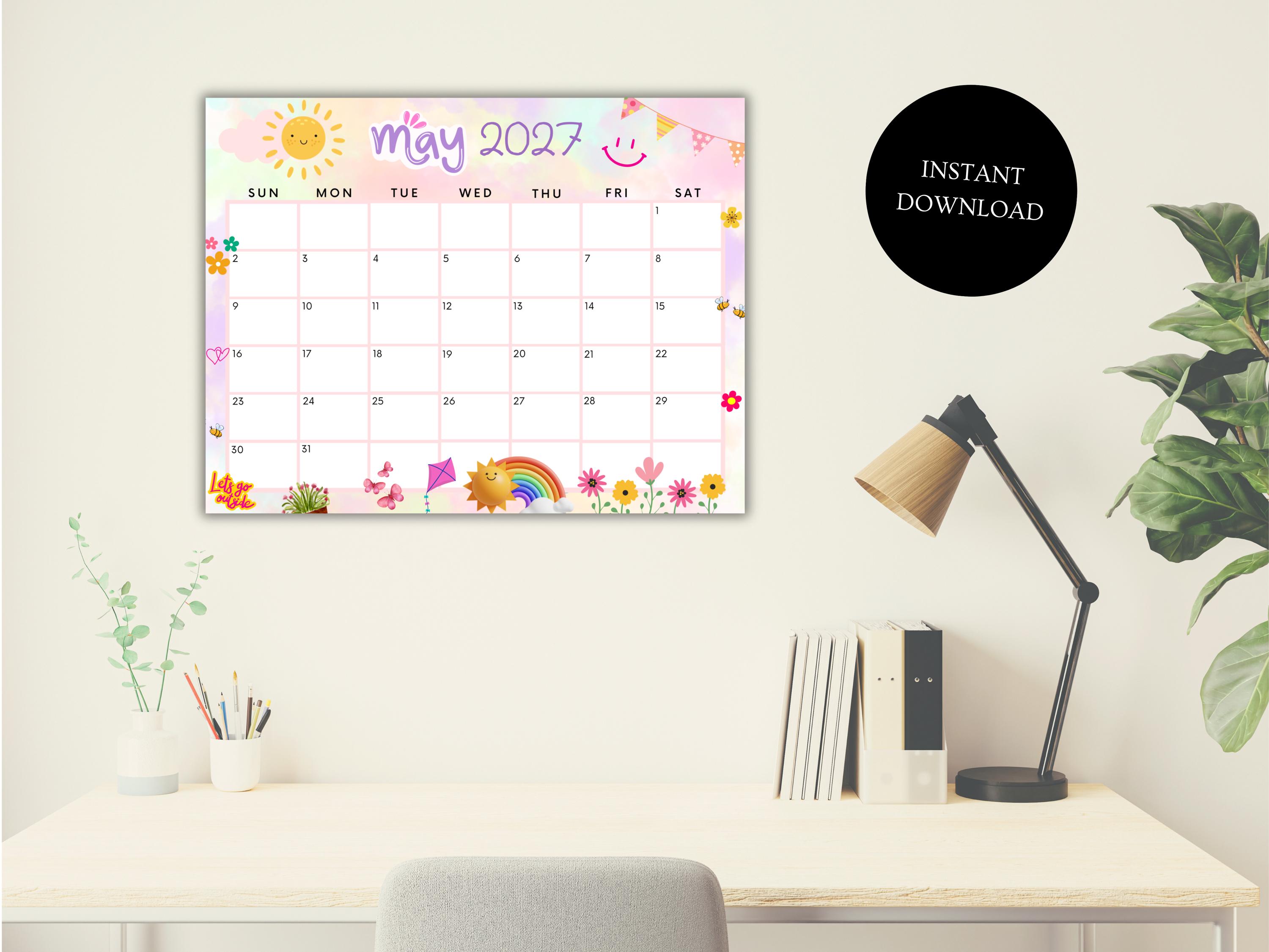 EDITABLE May 2027 Calendar, Printable Calendar, Colorful Spring Calendar W/ Flowers, Monthly Calendar, Cute Homeschool Calendar, Fillable - Etsy