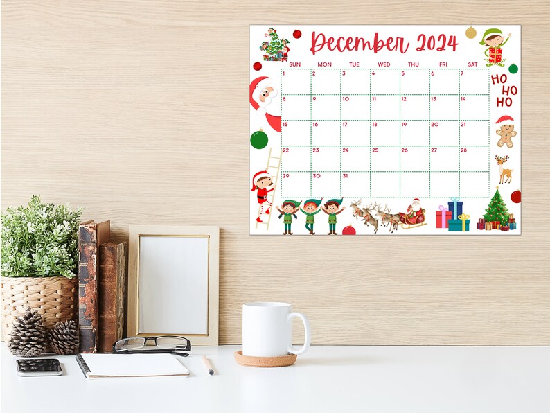 Editable December 2025 Calendar, Printable Christmas Calendar W/ Santa