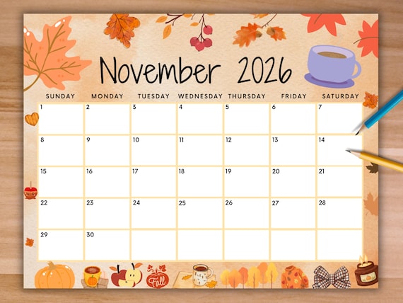 Editable November 2026 Calendar, Printable Wall Calendar ...