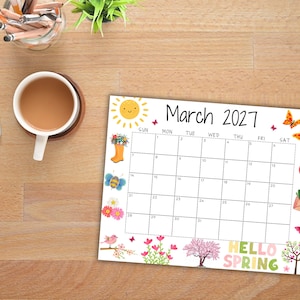 EDITABLE March 2027 Calendar, Printable Wall Calendar, Hello Spring ...
