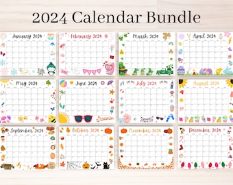 Editable January 2024 Calendar Bundle- Printable Wall Calendar 2024- Beautiful Holiday Calendars for 2024- Classroom Calendar- Cute Calendar