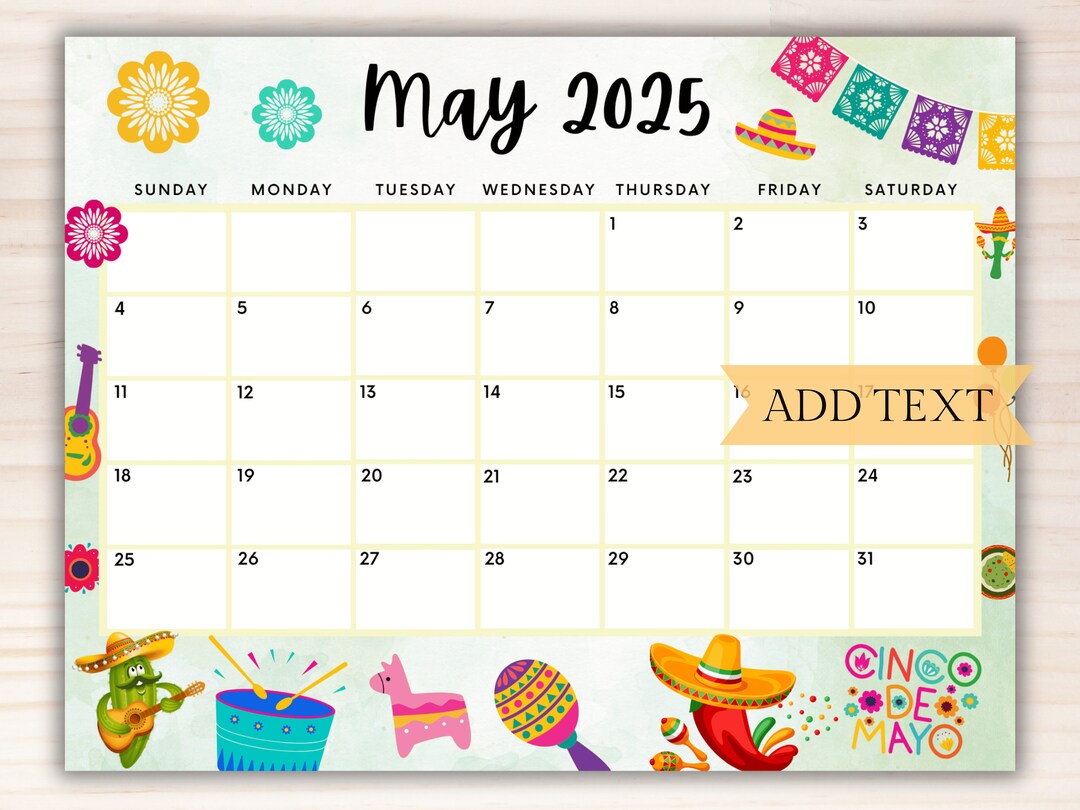 EDITABLE May 2025 Calendar, Printable Wall Calendar 2025, Cute Calendar