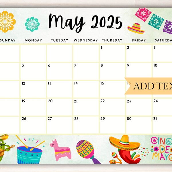 Editable May 2025 Calendar Etsy
