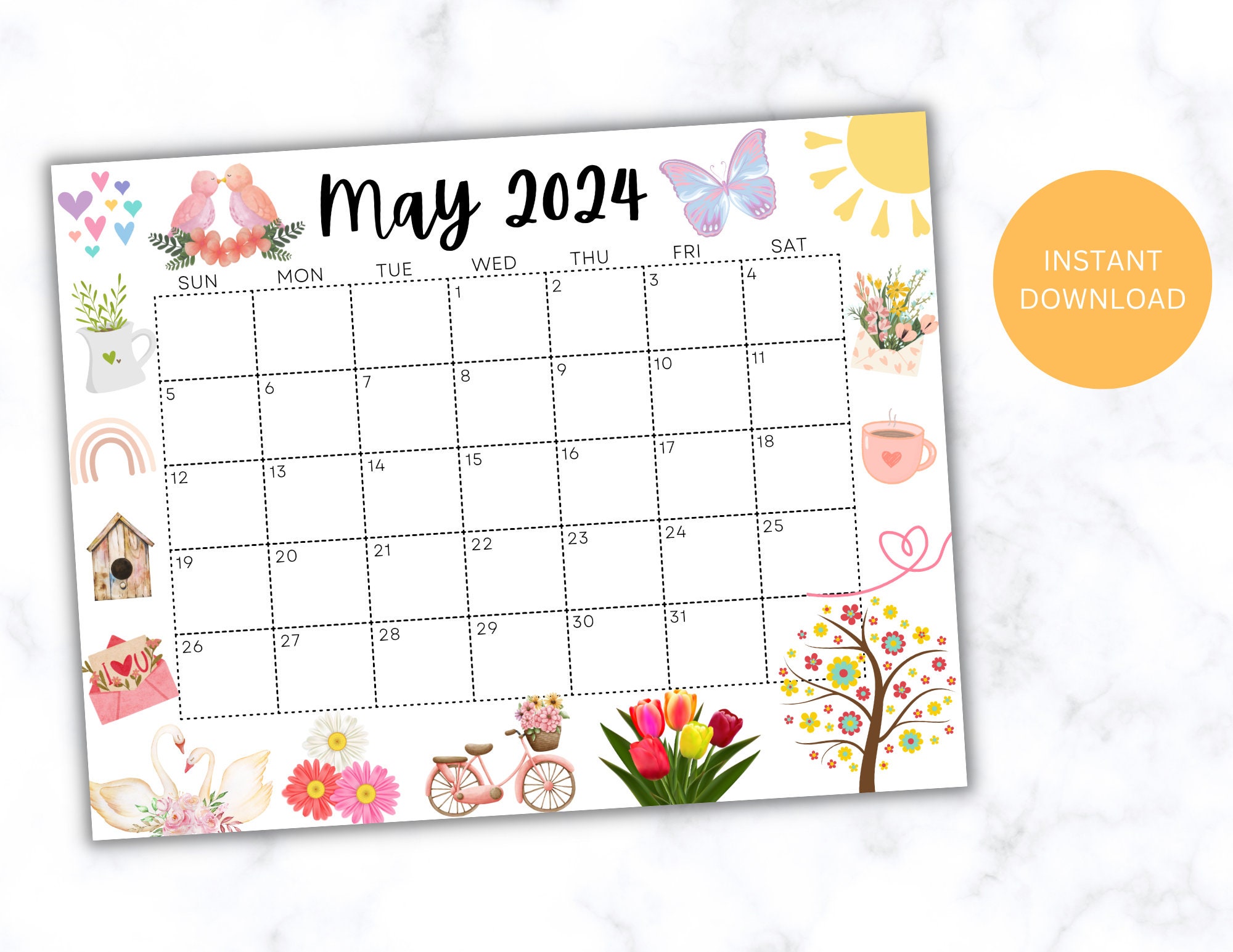 EDITABLE May 2024 Calendar, Printable Calendar, Spring Calendar With  Butterfly and Birds, Monthly School Calendar, Mothers Day Calendar Cute -  Etsy