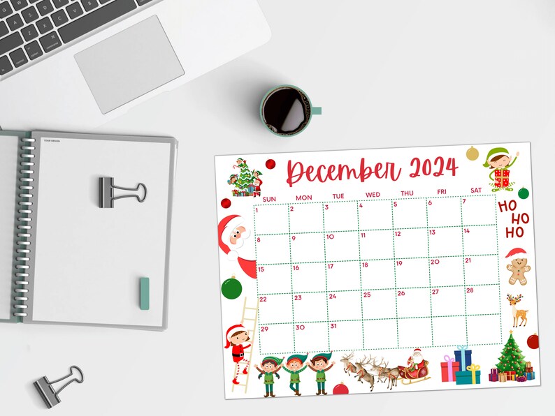 Editable December 2025 Calendar, Printable Christmas Calendar W/ Santa