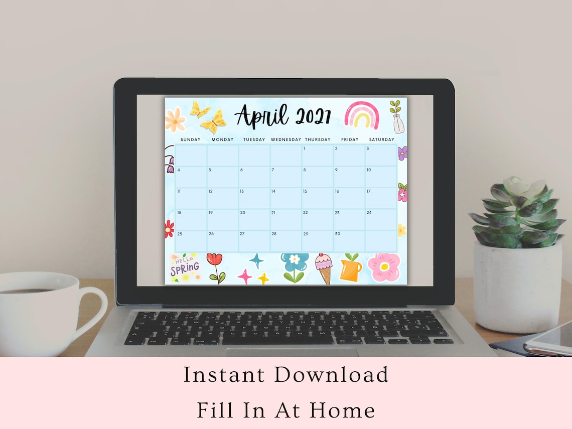 Editable April 2027 Calendar, Printable Spring Flowers Planner, Instant ...