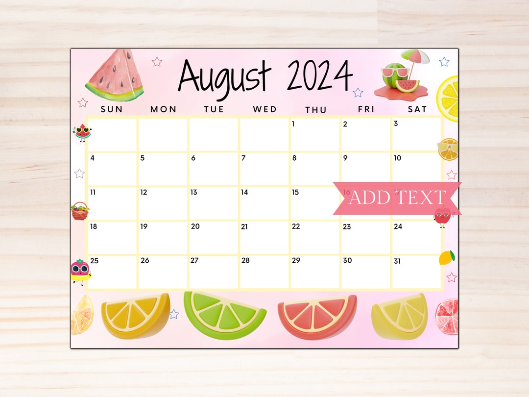 Printable August 2024 Calendar, Printable Summer Calendar W