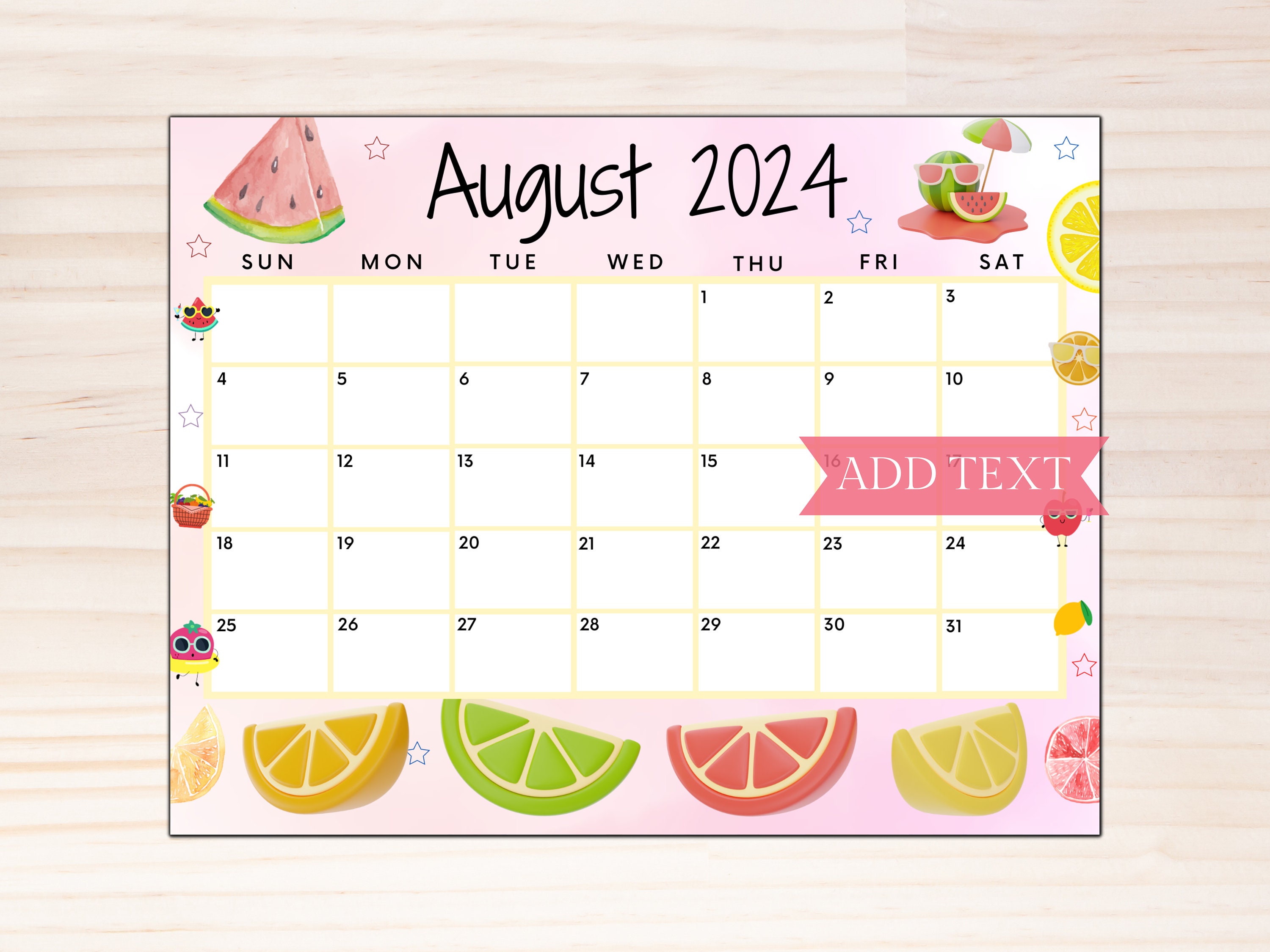 Printable August 2024 Calendar, Printable Summer Calendar W