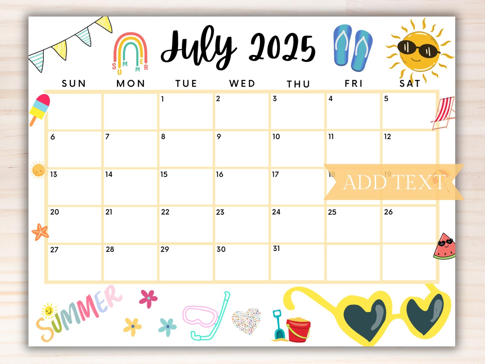 EDITABLE July 2025 Summer Calendar, Printable July Calendar, School ...