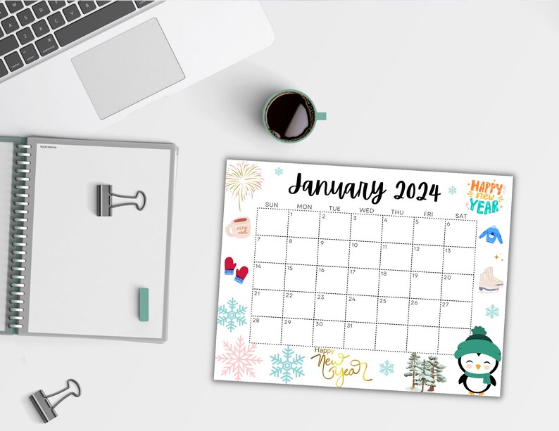 Editable January 2024 Calendar Bundle Printable Wall Calendar 2024