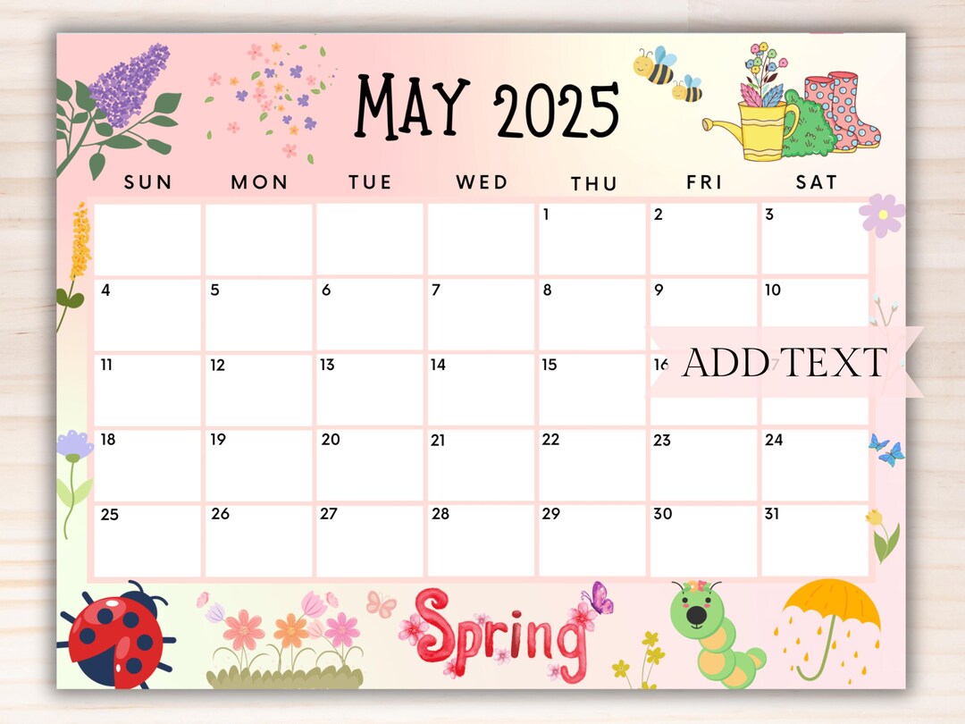 Editable may 2025 calendar printable spring calendar cute calendar w