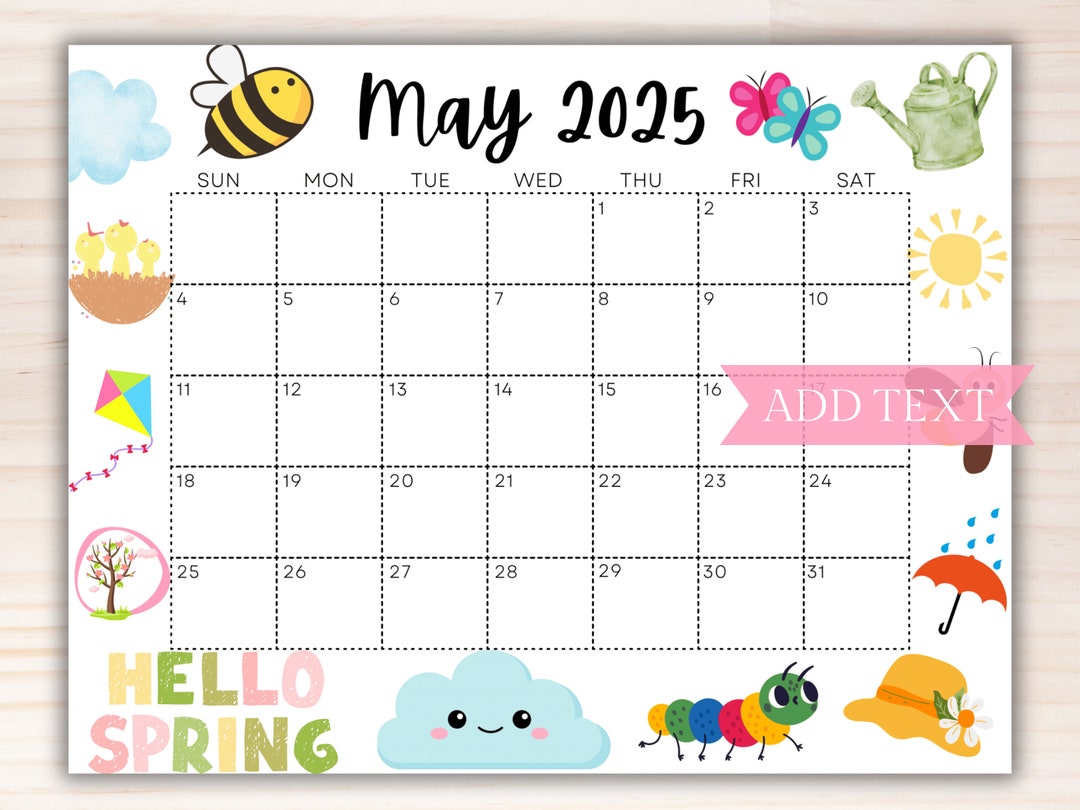 EDITABLE May 2025 Calendar, Printable Calendar 2025, Cute Spring Calendar With Bees and Flower, Monthly Calendar, Family Calendar for School - Etsy editable-may-2025-calendar-printable-calendar-2025-cute-spring-calendar-with-bees-and-flower-monthly-calendar-family-calendar-for-school-etsy
