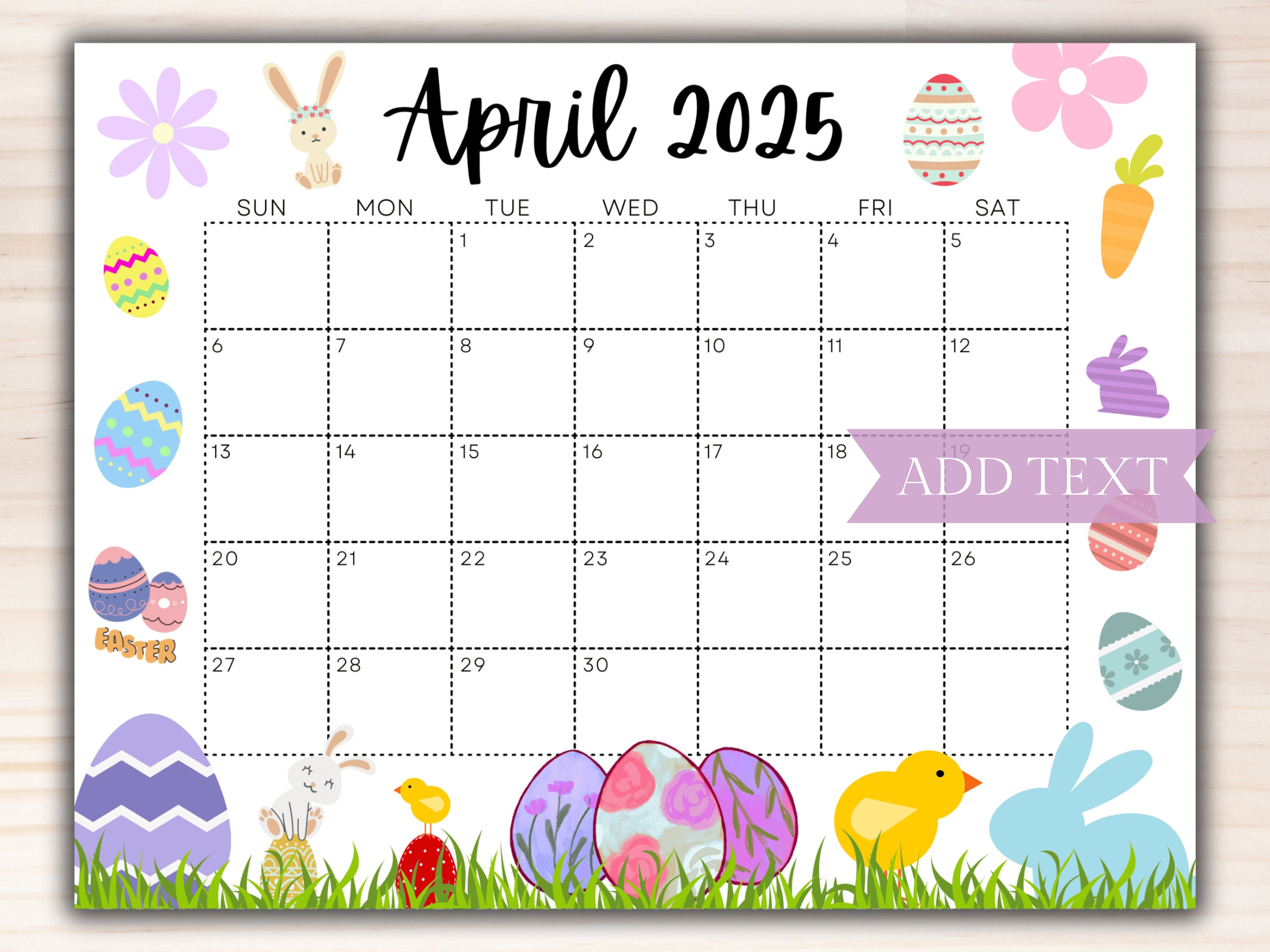 EDITABLE April 2025 Calendar, Printable Calendar 2025, Beautiful Easter