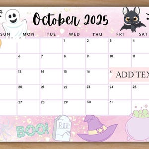 Editable October 2025 Calendar, Printable School Calendar, Cute Halloween Calendar w/ Ghost, Monthly Classroom Calendar, Fall Calendar