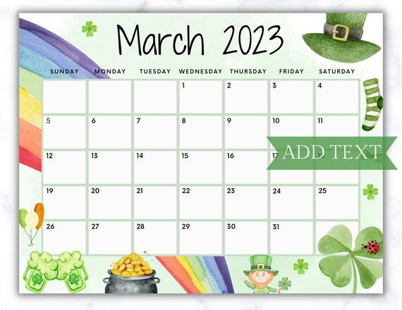 EDITABLE March 2023 Calendar Printable Wall Calendar 2023 - Etsy