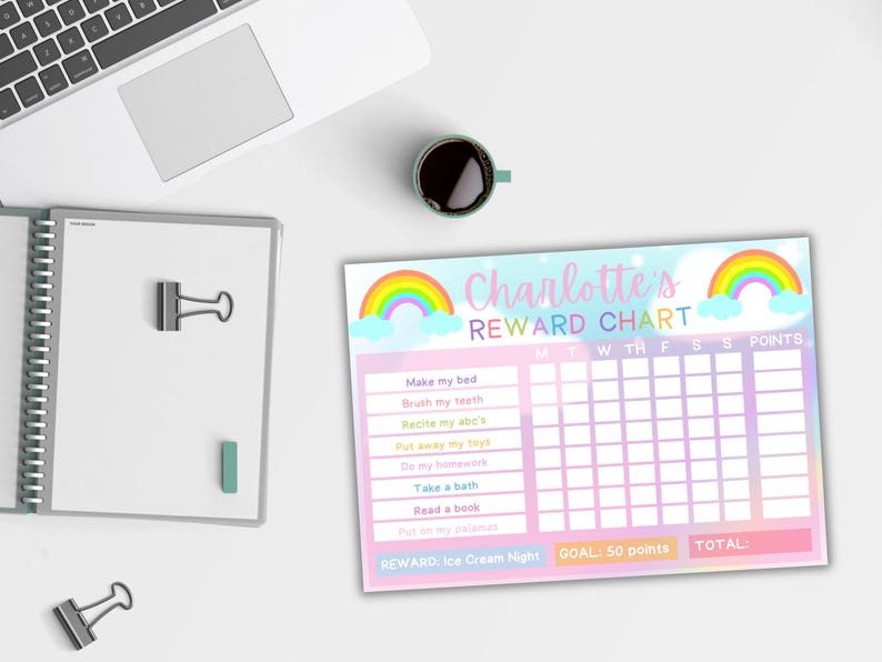 EDITABLE Kids Rainbow Chore Chart, Girls Reward Sticker Chart W/ Cute ...