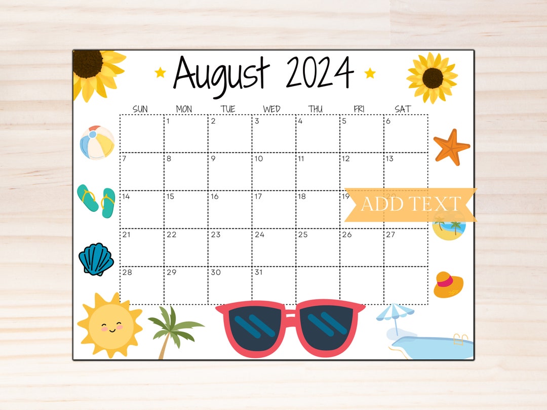 EDITABLE August 2024 Calendar Printable Wall Calendar 2024 Beautiful