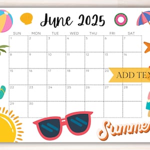 June 2025 Editable Wall Calendar, Printable Classroom Calendar ...