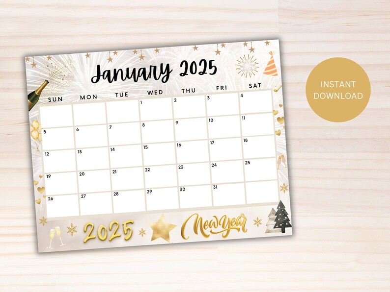 Editable January Calendar 2025, Printable Calendar 2025, Cute Calendar for New Years, School
