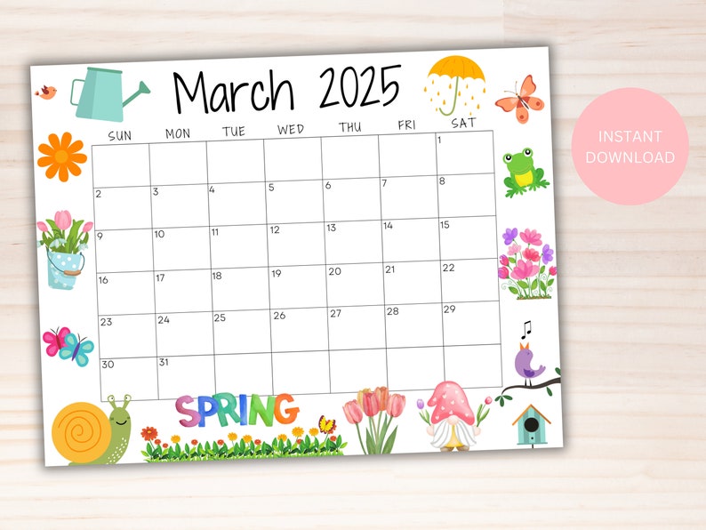 EDITABLE March 2025 Calendar, Printable Wall Calendar 2025, Beautiful