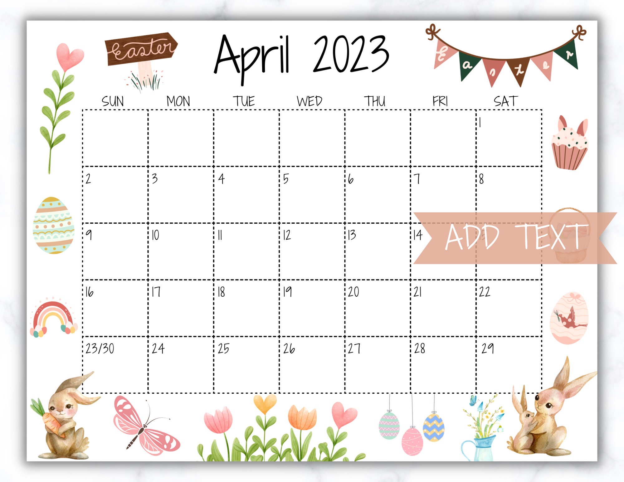 EDITABLE April 2023 Calendar Printable Wall Calendar 2023 - Etsy