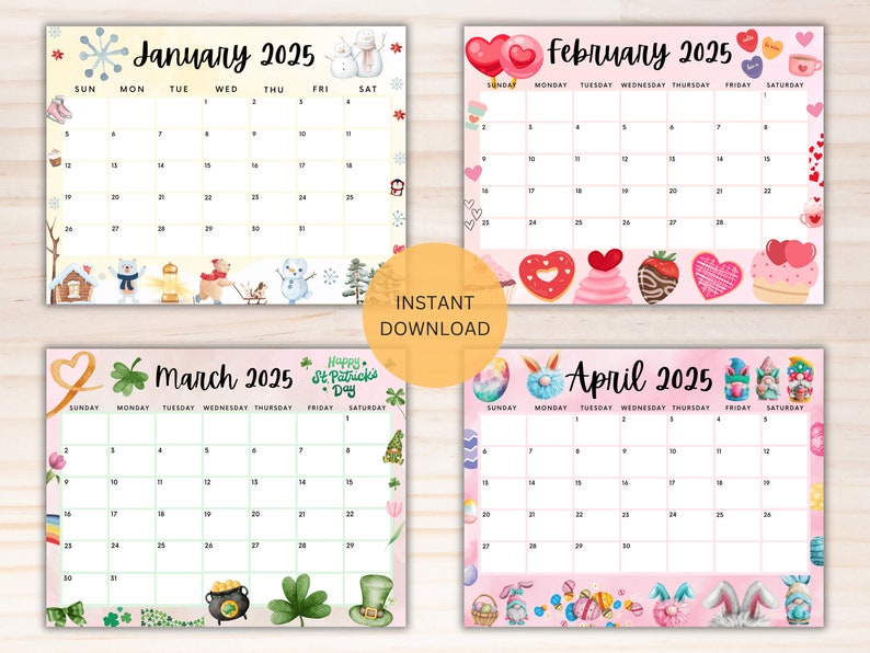 Editable Calendar 2025 Bundle Printable Calendars Colorful Cute Kids