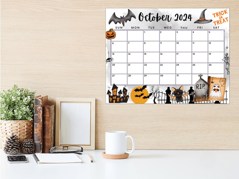 Editable October 2025 Calendar, Printable Calendar, 2025 Spooky