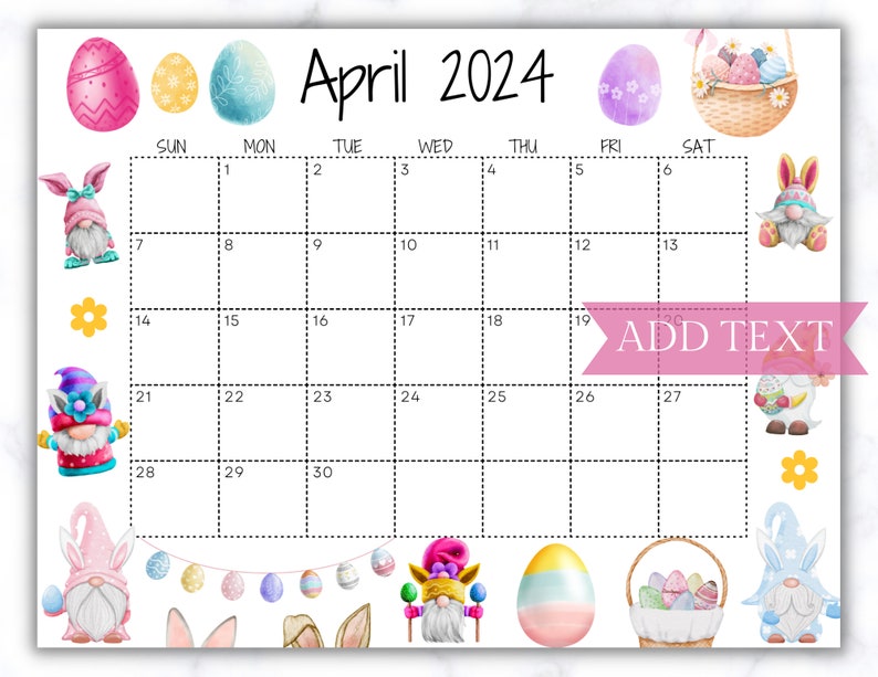 EDITABLE April 2024 Calendar Printable Wall Calendar 2024 Etsy UK
