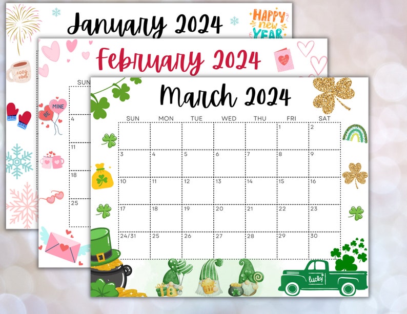 Editable January 2024 Calendar Bundle Printable Wall Calendar 2024