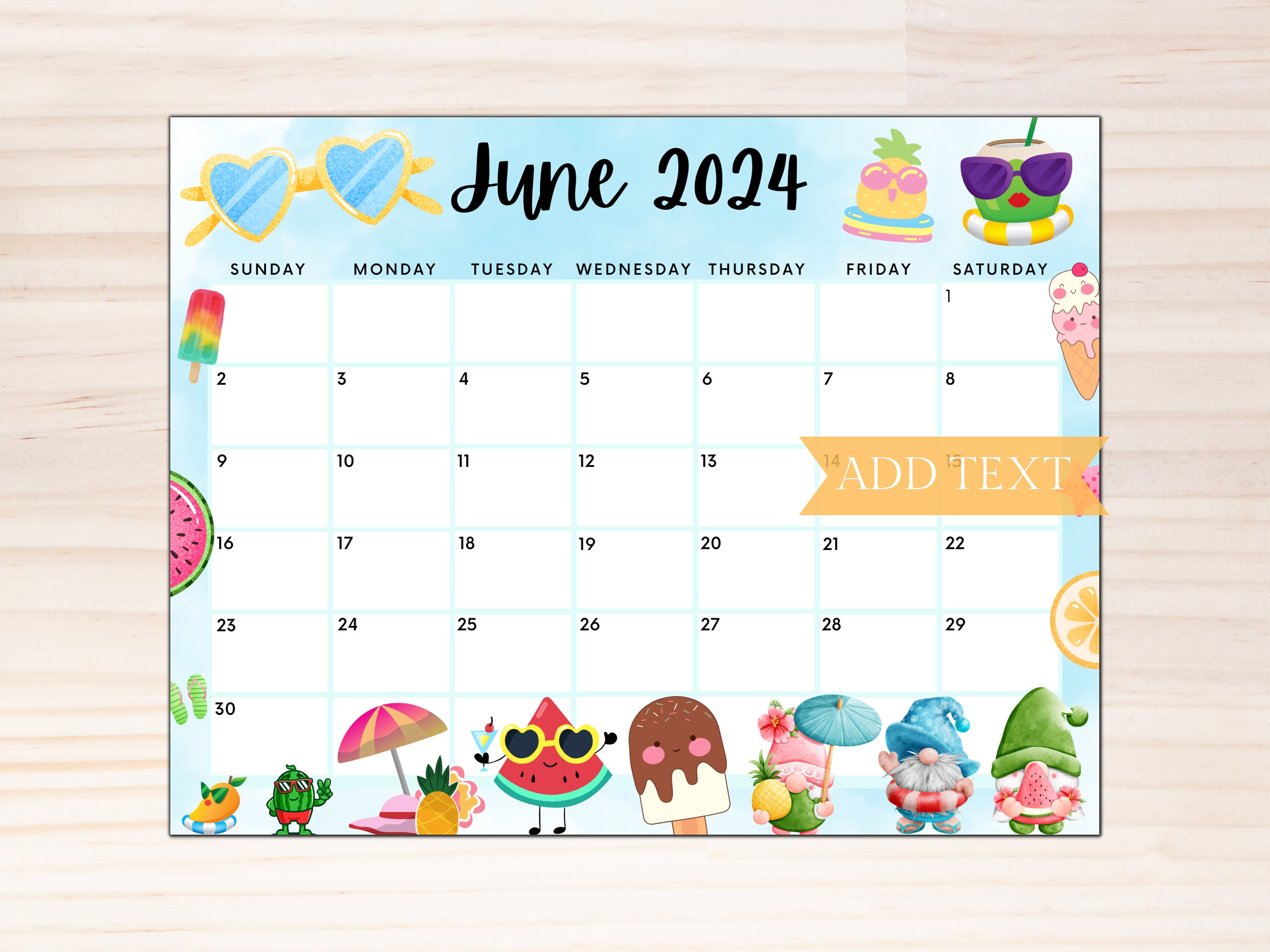 EDITABLE June 2024 Calendar, Printable Classroom Calendar, Cute Summer Calendar With Gnomes and Glasses, Monthly Calendar, Family Calendar - Etsy