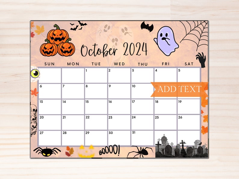 Editable October 2024 Calendar, Printable Calendar, Cute Calendar for