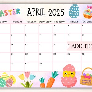 EDITABLE April 2025 Calendar, Printable Calendar W/ Cute Easter Egg ...
