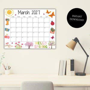 EDITABLE March 2027 Calendar, Printable Wall Calendar, Hello Spring ...