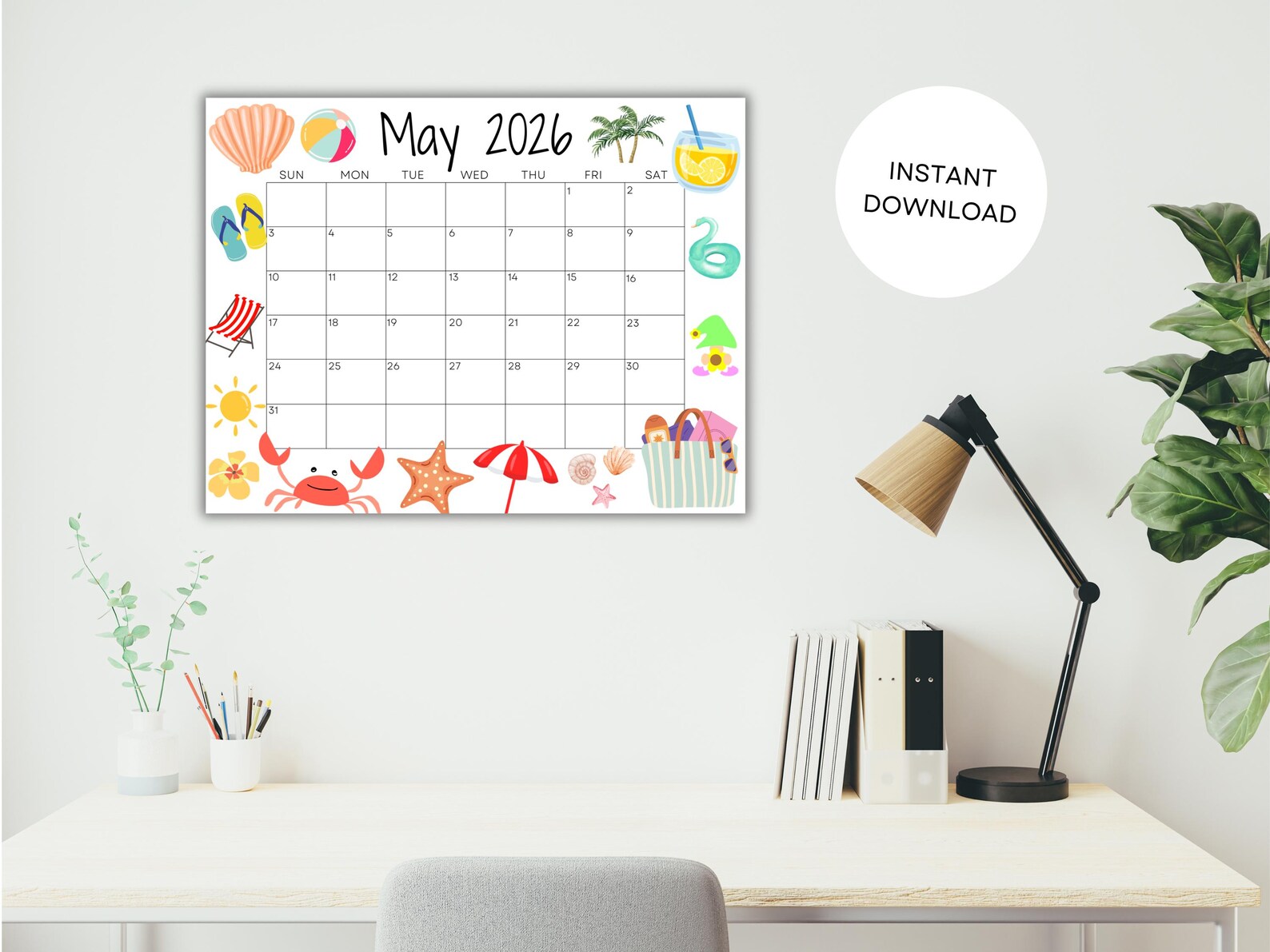 Calendario de mayo de 2026 imprimible, calendario editable, calendario ...