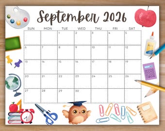 Editable September 2026 Calendar, Printable School Calendar Colorful, Back to School, Fall Calendar, Classroom Calendar, School Schedule - Etsy Israel