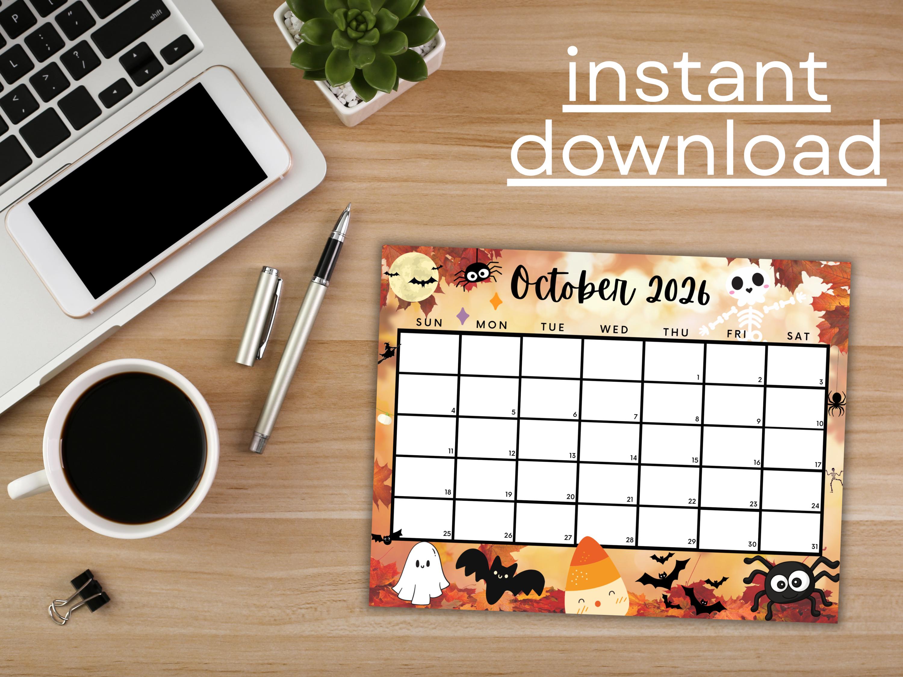 Editable October 2026 Calendar, Printable Calendar W/ Spooky Halloween ...