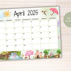 Editable Printable April 2025 Calendar, Green Spring Calendar W/ Cute ...